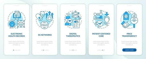 Medical sector trends blue onboarding mobile app screen. Walkthrough 5 steps editable graphic instructions with linear concepts. UI, UX, GUI templated vector