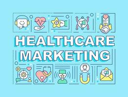 Healthcare marketing word concepts turquoise banner. Medical management. Infographics with editable icons on color background. Isolated typography. Vector illustration with text