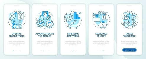 Health care competition blue onboarding mobile app screen. Walkthrough 5 steps editable graphic instructions with linear concepts. UI, UX, GUI templated vector