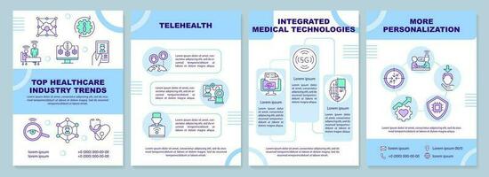 parte superior cuidado de la salud industria tendencias azul folleto modelo. folleto diseño con lineal iconos editable 4 4 vector diseños para presentación, anual informes