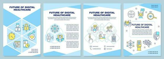 Future of digital healthcare industry brochure template. Leaflet design with linear icons. Editable 4 vector layouts for presentation, annual reports