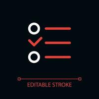 Checklist pixel perfect color linear ui icon for dark theme. To do list. Digital planner. Outline isolated user interface pictogram. GUI, UX design for night mode. Editable stroke vector