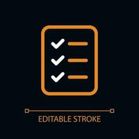 Checklist of completed tasks pixel perfect color linear ui icon for dark theme. Planner. Outline isolated user interface pictogram. GUI, UX design for night mode. Editable stroke vector