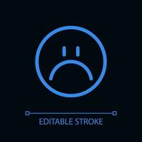 Sad emoji pixel perfect color linear ui icon for dark theme. Unsatisfied client. Outline isolated user interface pictogram. GUI, UX design for night mode. Editable stroke vector