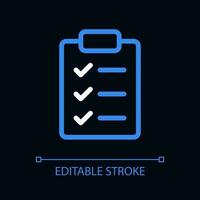 Checklist pixel perfect color linear ui icon for dark theme. Wellness to do list. Clipboard. Outline isolated user interface pictogram. GUI, UX design for night mode. Editable stroke vector