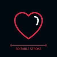 Heart pixel perfect color linear ui icon for dark theme. Cardiology. Social media. Outline isolated user interface pictogram. GUI, UX design for night mode. Editable stroke vector