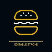 Burger pixel perfect color linear ui icon for dark theme. Substantial meal. Fast food lunch. Outline isolated user interface pictogram. GUI, UX design for night mode. Editable stroke vector