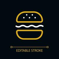 Burger pixel perfect color linear ui icon for dark theme. Substantial meal. Fast food lunch. Outline isolated user interface pictogram. GUI, UX design for night mode. Editable stroke vector