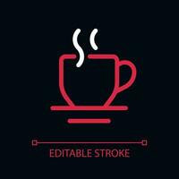 Hot beverage pixel perfect color linear ui icon for dark theme. Morning tea. Coffee break. Outline isolated user interface pictogram. GUI, UX design for night mode. Editable stroke vector