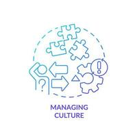 Managing culture blue gradient concept icon. Employees motivation. Corporate values. Optimize teamwork abstract idea thin line illustration. Isolated outline drawing vector