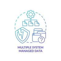 Multiple system managed data blue gradient icon. Information storage issue. Corporate software problems abstract idea thin line illustration. Isolated outline drawing vector