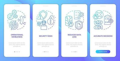 Optimized information systems blue gradient onboarding mobile app screen. Walkthrough 4 steps graphic instructions with linear concepts. UI, UX, GUI templated vector