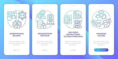 Database regulation challenges blue gradient onboarding mobile app screen. Walkthrough 4 steps graphic instructions with linear concepts. UI, UX, GUI templated vector