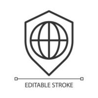 Global security pixel perfect linear icon. International safety service. World protection. Thin line illustration. Contour symbol. Vector outline drawing. Editable stroke