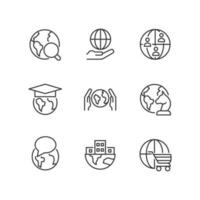 Global relationships pixel perfect linear icons set. International connections. World development. Customizable thin line symbols. Isolated vector outline illustrations. Editable stroke