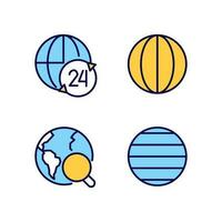 Geography pixel perfect RGB color icons set. Planet time zones. Longitude and latitude. Earth research. Isolated vector illustrations. Simple filled line drawings collection. Editable stroke