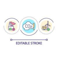 Reduce carbon emissions loop concept icon. Renewable energy source abstract idea thin line illustration. Manufacturing industry. Isolated outline drawing. Editable stroke vector