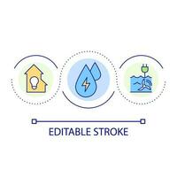 Generating electricity from water at home loop concept icon. Hydropower system abstract idea thin line illustration. Renewable energy. Isolated outline drawing. Editable stroke vector