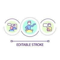 Preparing for oral presentation loop concept icon. Building self esteem abstract idea thin line illustration. Rehearsing speech. Isolated outline drawing. Editable stroke vector
