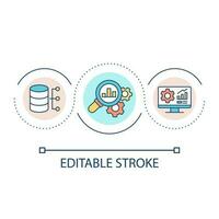 Evaluating computer system loop concept icon. Data analysis abstract idea thin line illustration. Diagnostics. Assessment reports. Isolated outline drawing. Editable stroke vector