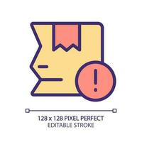 Shipping damage pixel perfect RGB color icon. Goods damaged during transportation. Parcel destruction. Isolated vector illustration. Simple filled line drawing. Editable stroke