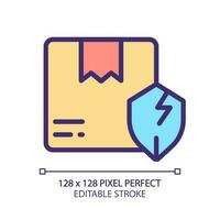 Unprotected parcel pixel perfect RGB color icon. Order damage. Delivery failure. Insecure package shipment. Isolated vector illustration. Simple filled line drawing. Editable stroke