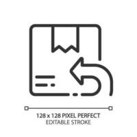 Return parcel pixel perfect linear icon. Send wrong order back to shop. Shipping. Deliver package. Thin line illustration. Contour symbol. Vector outline drawing. Editable stroke