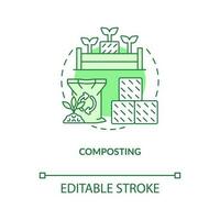 Composting green concept icon. Organic waste. Regenerative agriculture technique abstract idea thin line illustration. Isolated outline drawing. Editable stroke vector