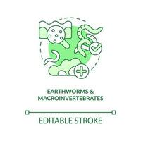 Earthworms and macroinvertebrates green concept icon. Soil health indicator abstract idea thin line illustration. Isolated outline drawing. Editable stroke vector