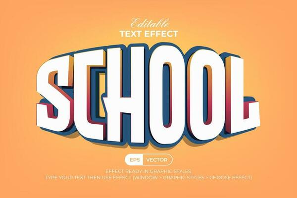 School colorful text effect 3d style. Editable text effect.