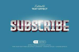 Subscribe 3d silver text effect style. Editable text effect. vector