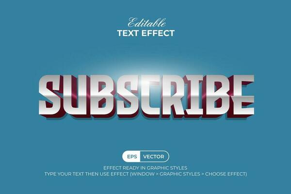 Subscribe 3d silver text effect style. Editable text effect.