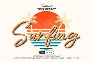 Surfing text effect style. Editable text effect. vector