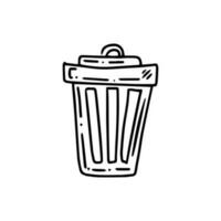 Monochrome doodle trash container. Segregate waste, sorting garbage, waste management. Vector outline  illustration.