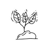 Sprouts growing from the ground. Eco concept. Hand drawn vector outline doodle icon.