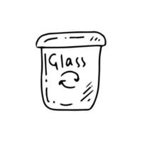 Monochrome doodle trash container for  glass. Segregate waste, sorting garbage, waste management. Vector outline  illustration.