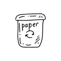 Monochrome doodle trash container for paper. Segregate waste, sorting garbage, waste management. Vector outline  illustration.