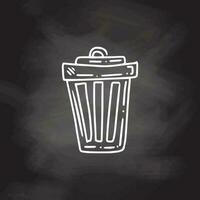 Monochrome doodle trash container. Segregate waste, sorting garbage, waste management. Vector outline illustration on chalkboard background.