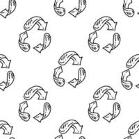 Recycle outline symbol on a white background. Eco concept seamless pattern. Hand drawn vector outline doodle icon.