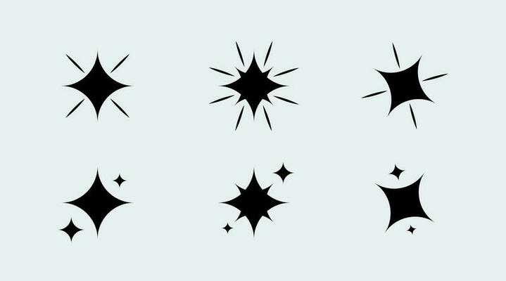 Sparkle star signs collection. Sparkling decoration in black colors.