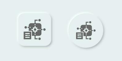 Machine learning solid icon in neomorphic design style. Artificial intelligence signs vector illustration.