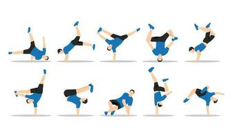 Set of man character of dancers breakdance dancer. vector