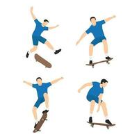 The set of skateboarder. Man doing skateboarding exercise. vector