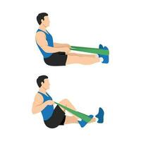 Man doing seated resistance knee flexion exercise. vector