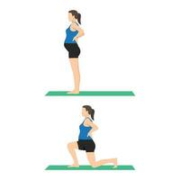Side view of pregnant woman doing reverse lunges. prenatal fitness. vector