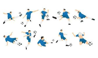 Man soccer player or football player doing different variation. Flat vector illustration isolated on white background