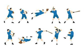 Set of baseball players isolated. Man with bat and glove athlete. Flat vector illustration isolated on white backgroun