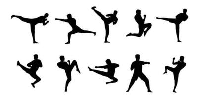 Set of Karate men doing some karate move. vector