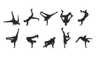 conjunto de siluetas de bailarines breakdance bailarín. vector