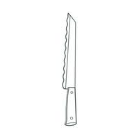 Dishes. A kitchen knife with a wavy blade for bread. Line art. vector